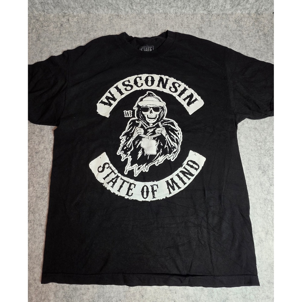 State of Mind Wisconsin Grim Reaper Graphic T-Shirt Black Mens Large